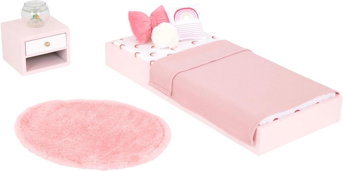 Poppenhuismeubel Slaapkamer - Poppenhuis accessoires - Fantasiespel - 10-delige set - 4763 cm - Meerkleurig