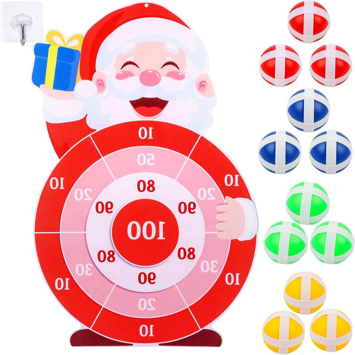 Kerstdartbord - Klittenbandspel - Feestelijke Spelletjes - Zachte Klittenbandballen - 76 cm - Kerstkleuren