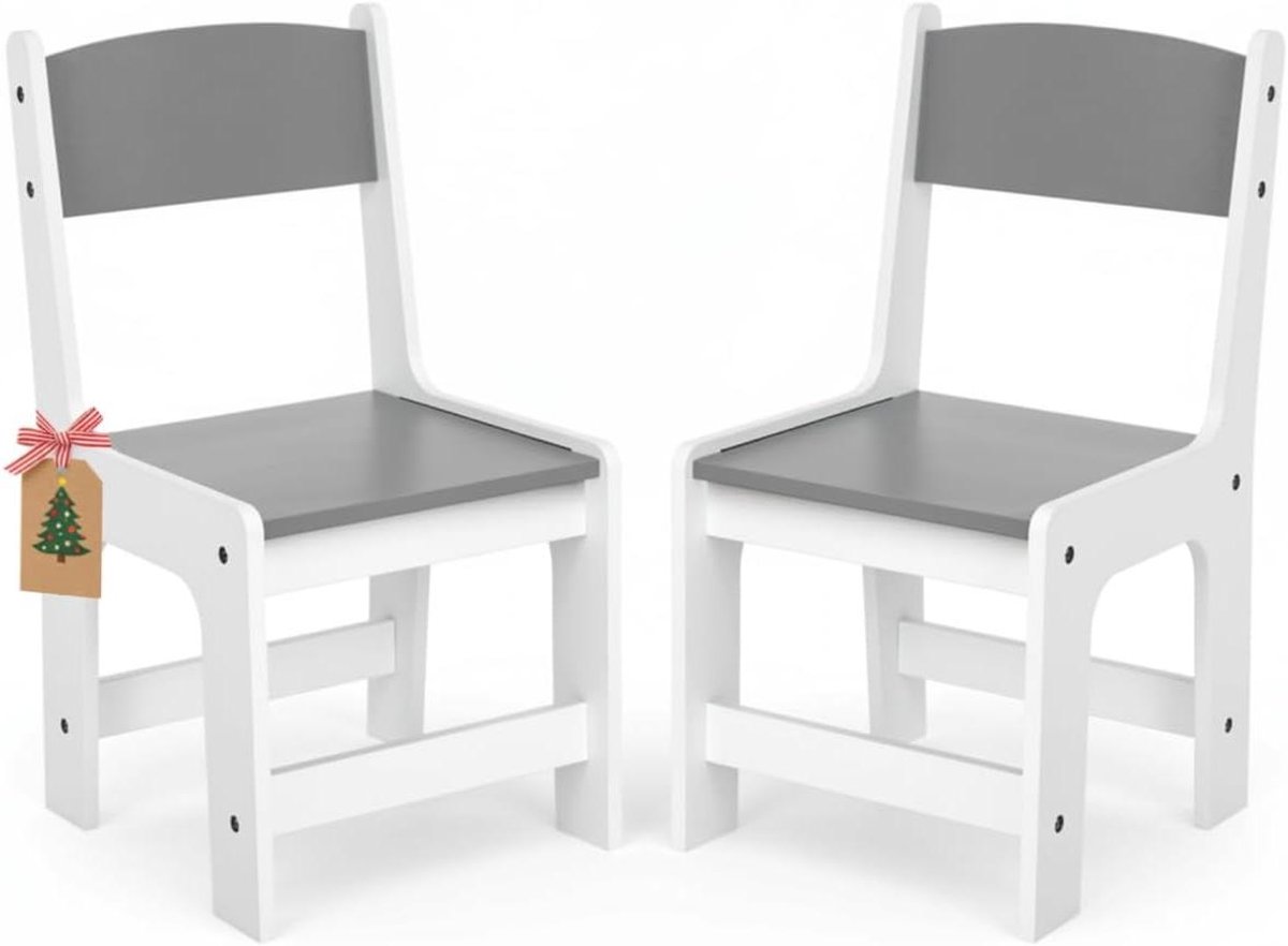 Kinderstoelen set - Kinderzitjes - Spelen en leren - Met rugleuning voetensteun - Zithoogte 27 cm - Wit grijs