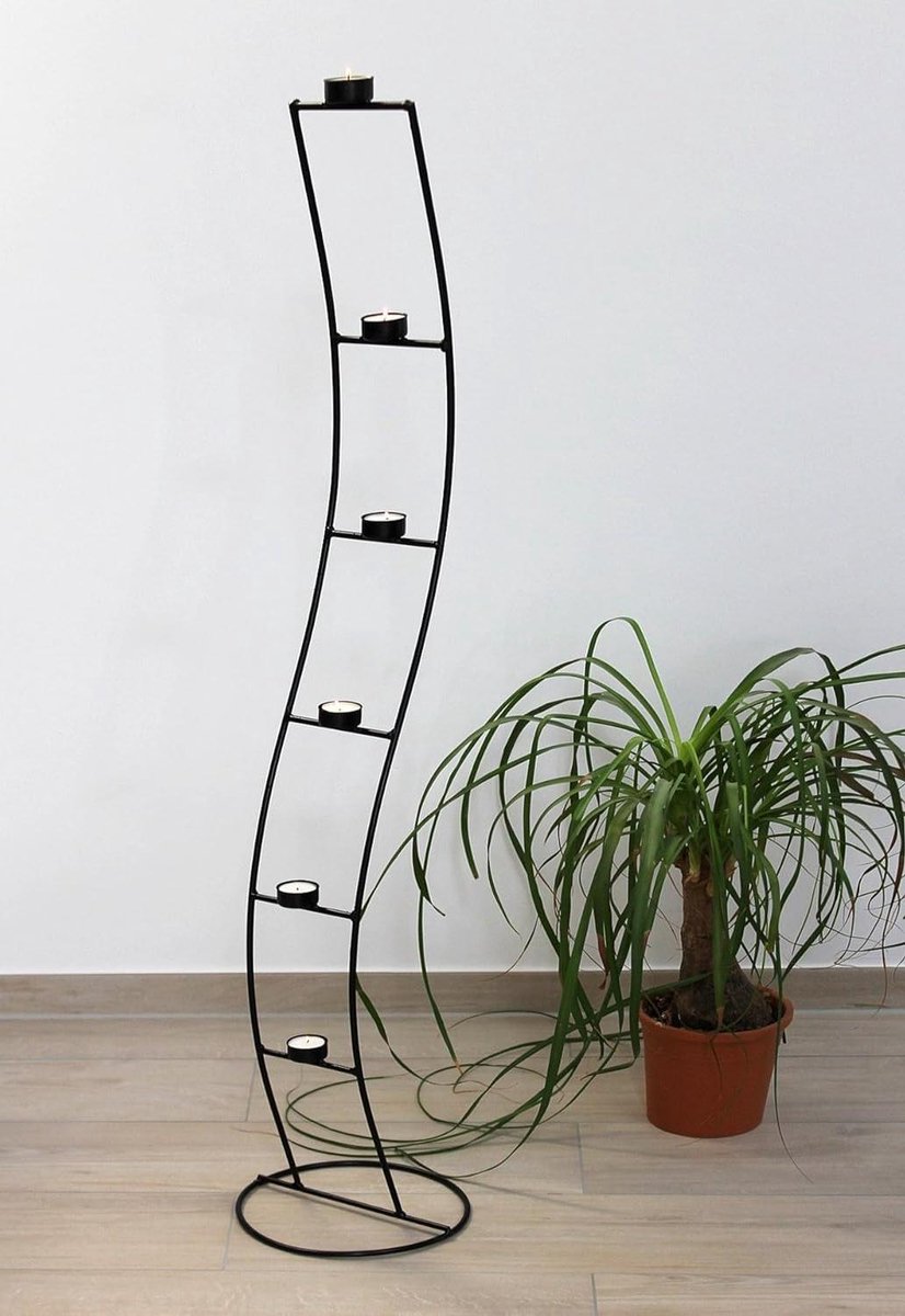 Kaarsenstandaard Metaal - Decoratieve Standaard - Sfeerverlichting Creëren - Zes Waxinelichtjes - 120 cm Hoog - Zwart