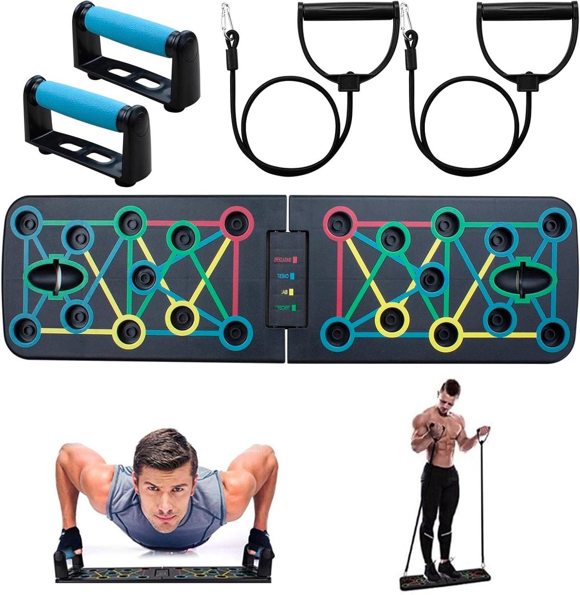 Fitness Push Up Board - Kracht Training - Thuis Sporten - Inclusief Weerstandsbanden - 63.5 cm - Zwart