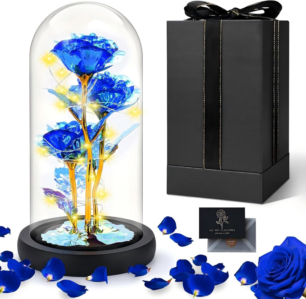 Eeuwige Roos Glas - Geconserveerde Bloem - Decoratie en Cadeau - Met LED Verlichting - 26.9 x 14.2 cm