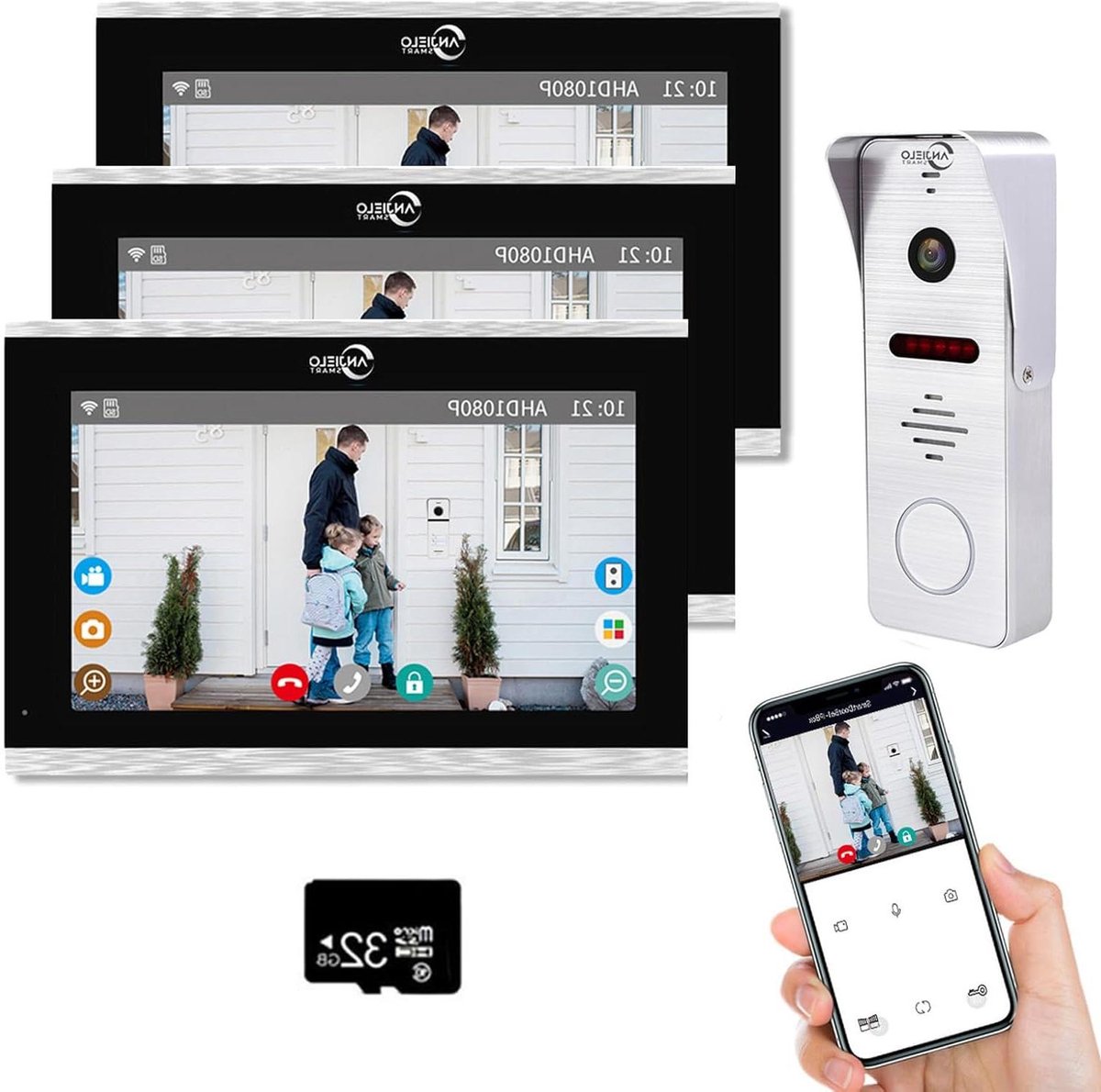 Video Deuropener Systeem - Huis Intercom - Beveiliging Thuis - 1080p HD Camera - 10 Inch Monitor - Zilverkleurig