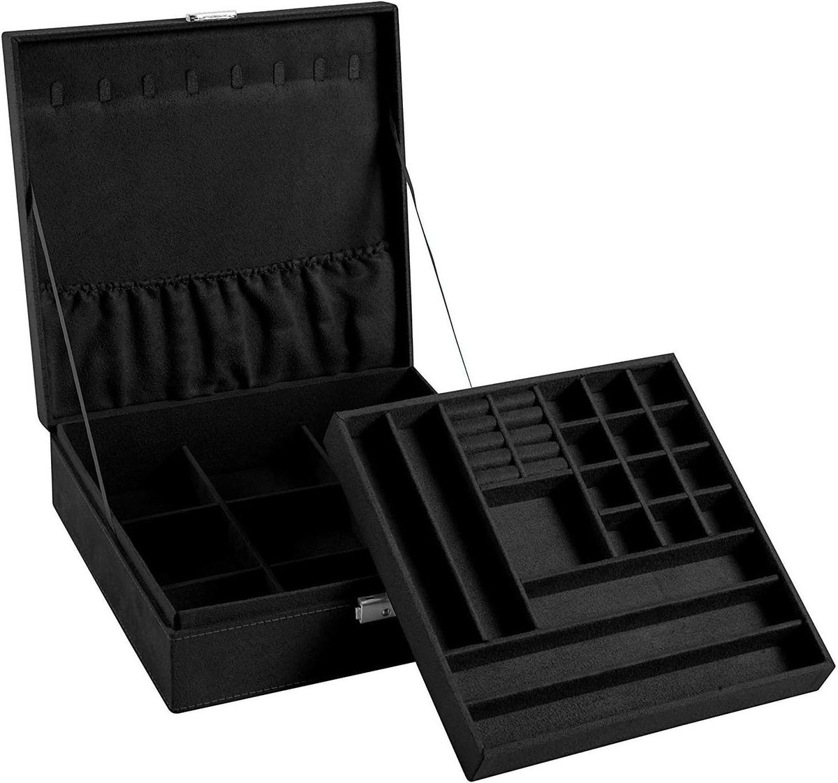 Juwelendoos Organizer - Opbergkistje Sieraden - Sieraden Overzichtelijk - Twee Lagen Met Slot - 26 x 26 x 8 cm