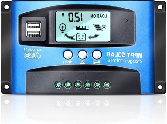 MPPT Solar Laadregelaar - Zonnepaneel Controller - Accu Opladen - Automatische 12V/24V Detectie - 60A - Zwart