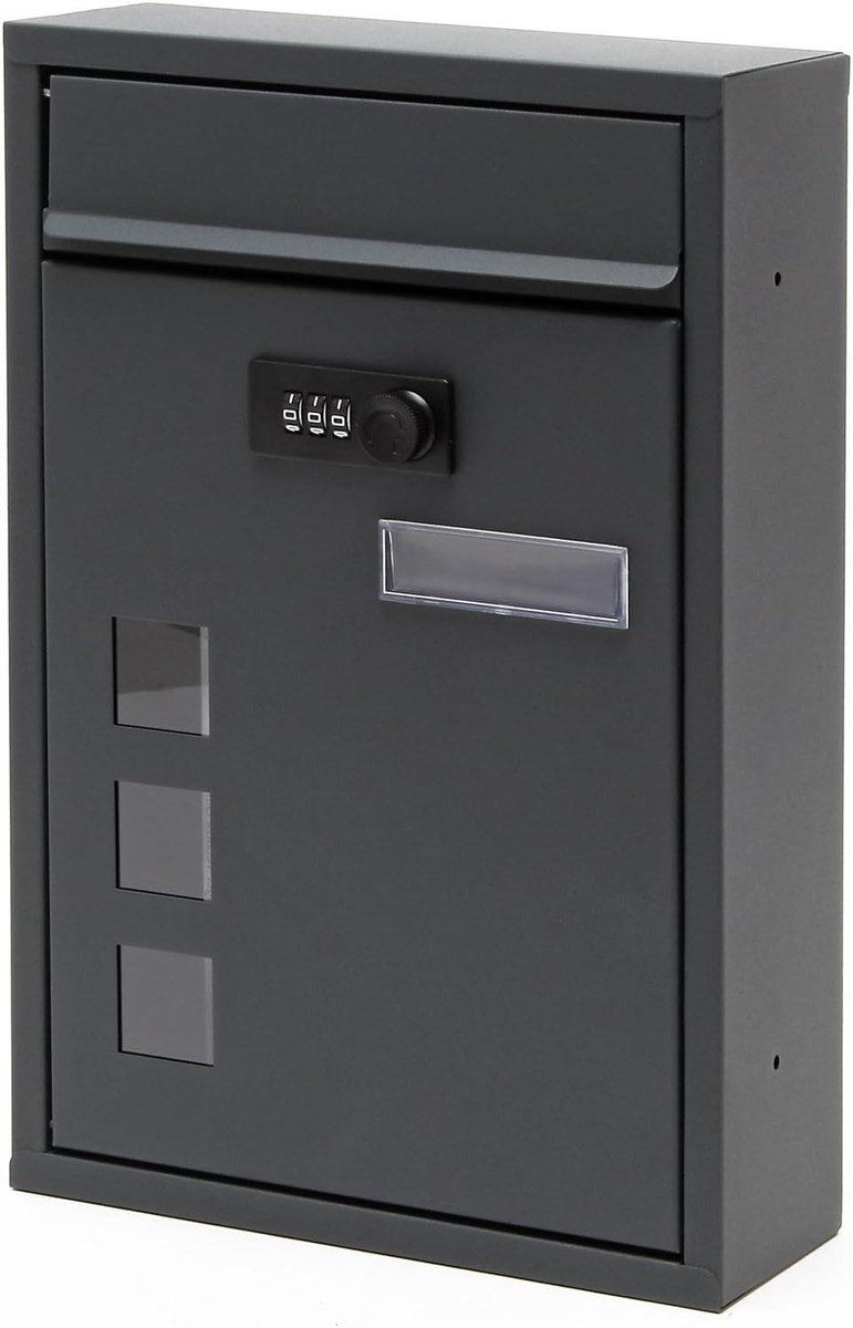 Wand brievenbus - Postbak Buitenpost - Post ontvangen - Cijferslot instelbaar - 32 cm hoog - Antraciet