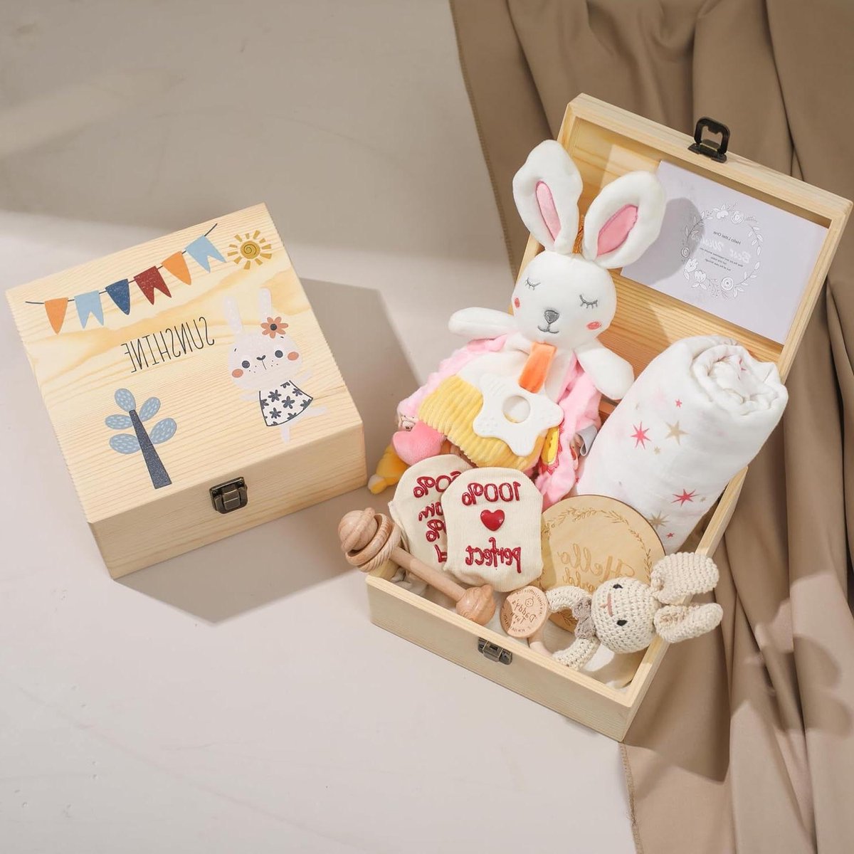 Baby Cadeauset - Kraamcadeau Geboorte - Nieuwe Baby Vieren - 8 Delige Set - 19.5 x 19.5 x 10 cm