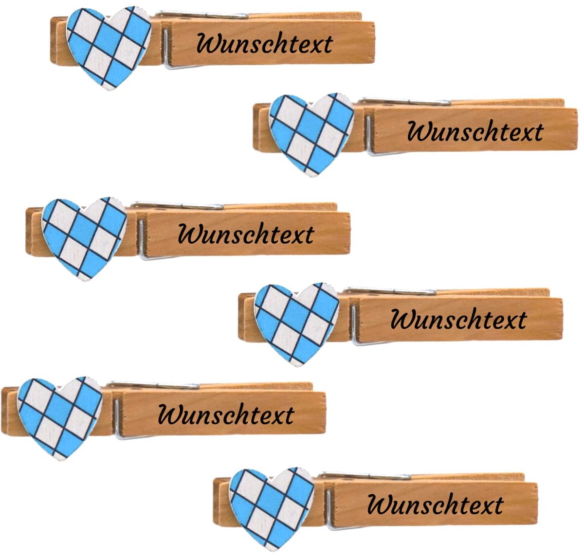 Glupperl wasknijpers, hart, Oktoberfest, verjaardag, bedrijfsfeest, bruiloft, naambordje, party, Beieren, 6 stuks