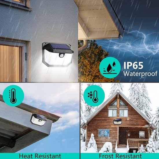 Zonne-lampen voor buiten met bewegingssensor Buiten IP65 Waterdicht Zonneverlichting LED-schijnwerper Buitenlamp Veiligheids-wandlamp Zonne Wandlamp voor Balkon Tuin Garage Zwart. — afbeelding 3