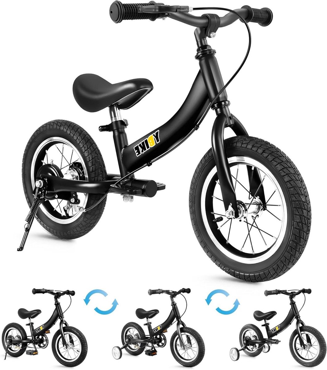 Loopfiets Kinderfiets Buitenspelen 2-in-1 ontwerp 12 inch Zwart