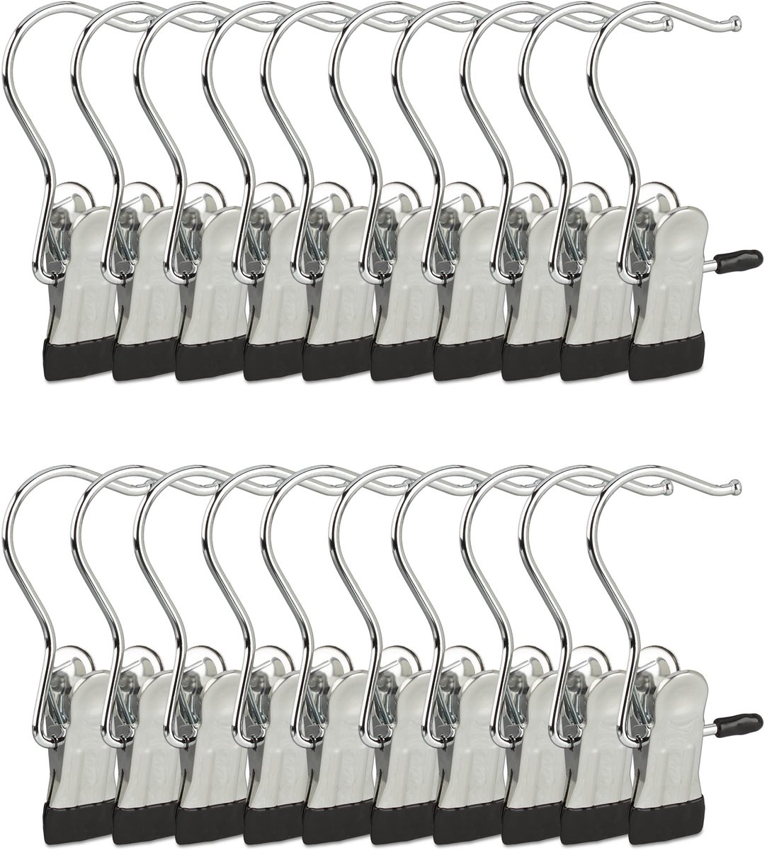 40 x rubberen laarsknijpers, schoenophanging, wasknijpers, 360° draaibare haak, broekhanger, zilver/zwart