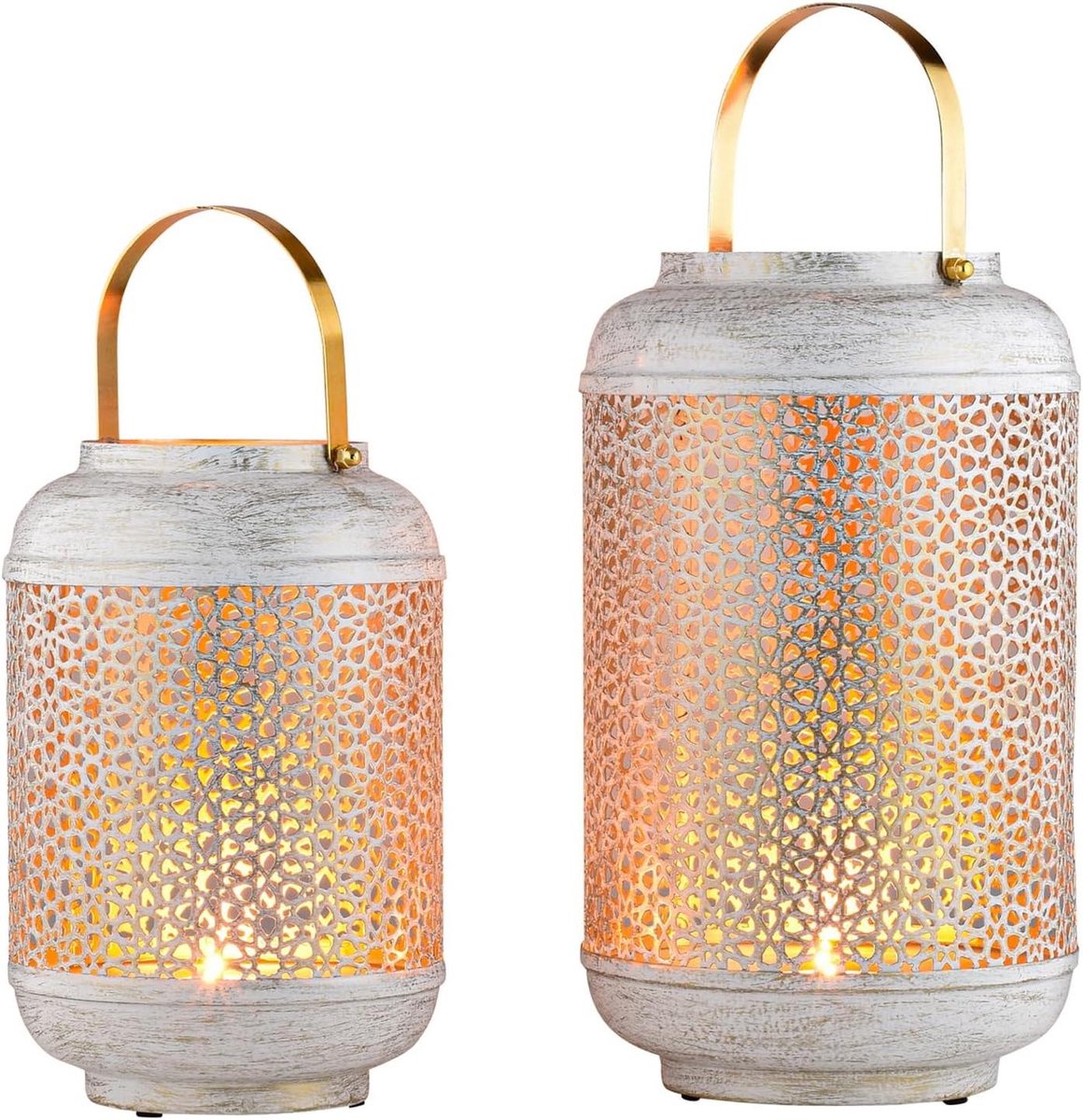 Decoratieve Windlichten - Theelichthouders Set - Sfeerverlichting Creëren - Scandinavisch Design - 30 x 18 cm - Wit Goud