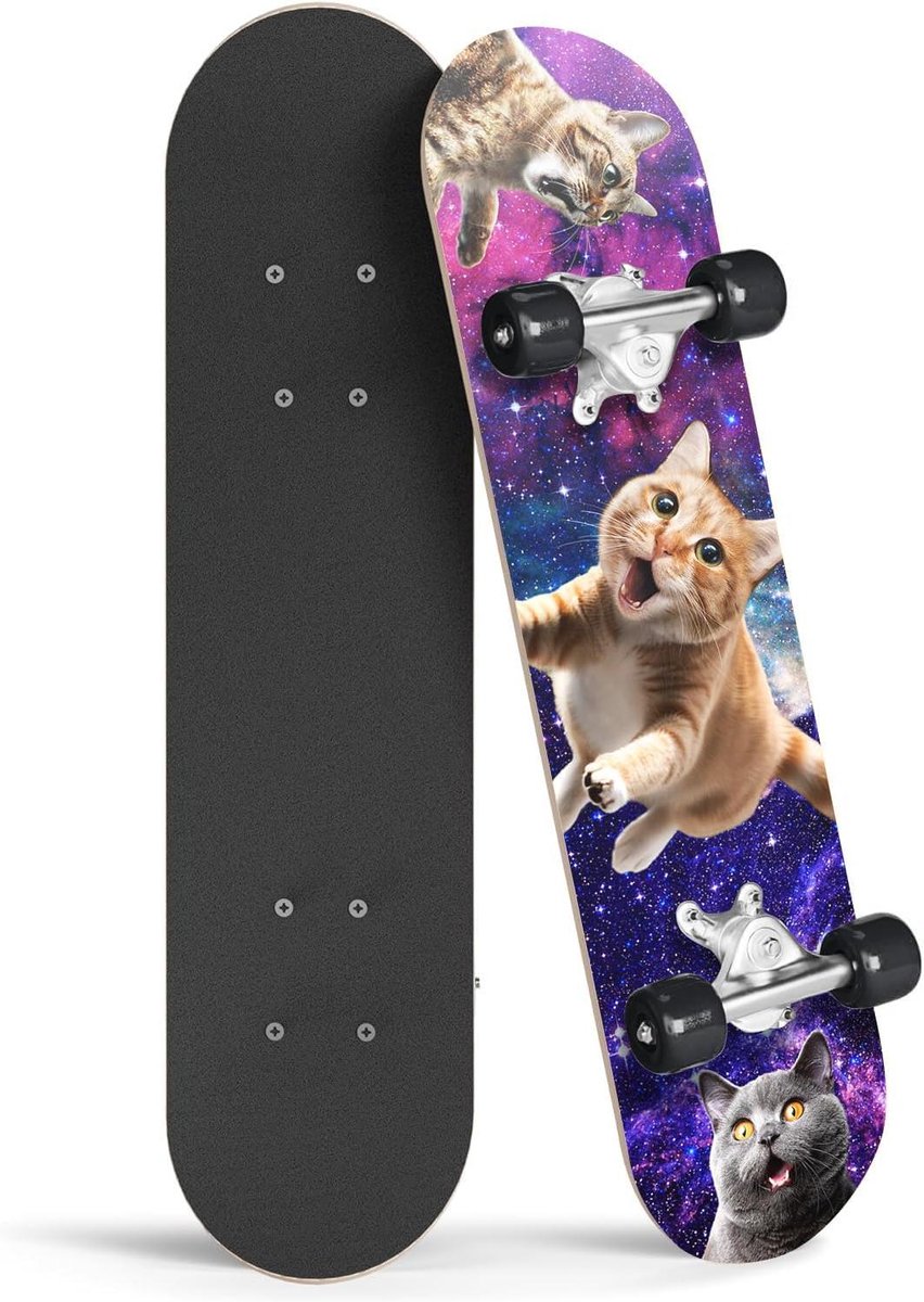 Kinder skateboard - Mini cruiser board - Beginnen met skateboarden - Lichtgewicht ontwerp - 24 inch dek - Outerspace Kat