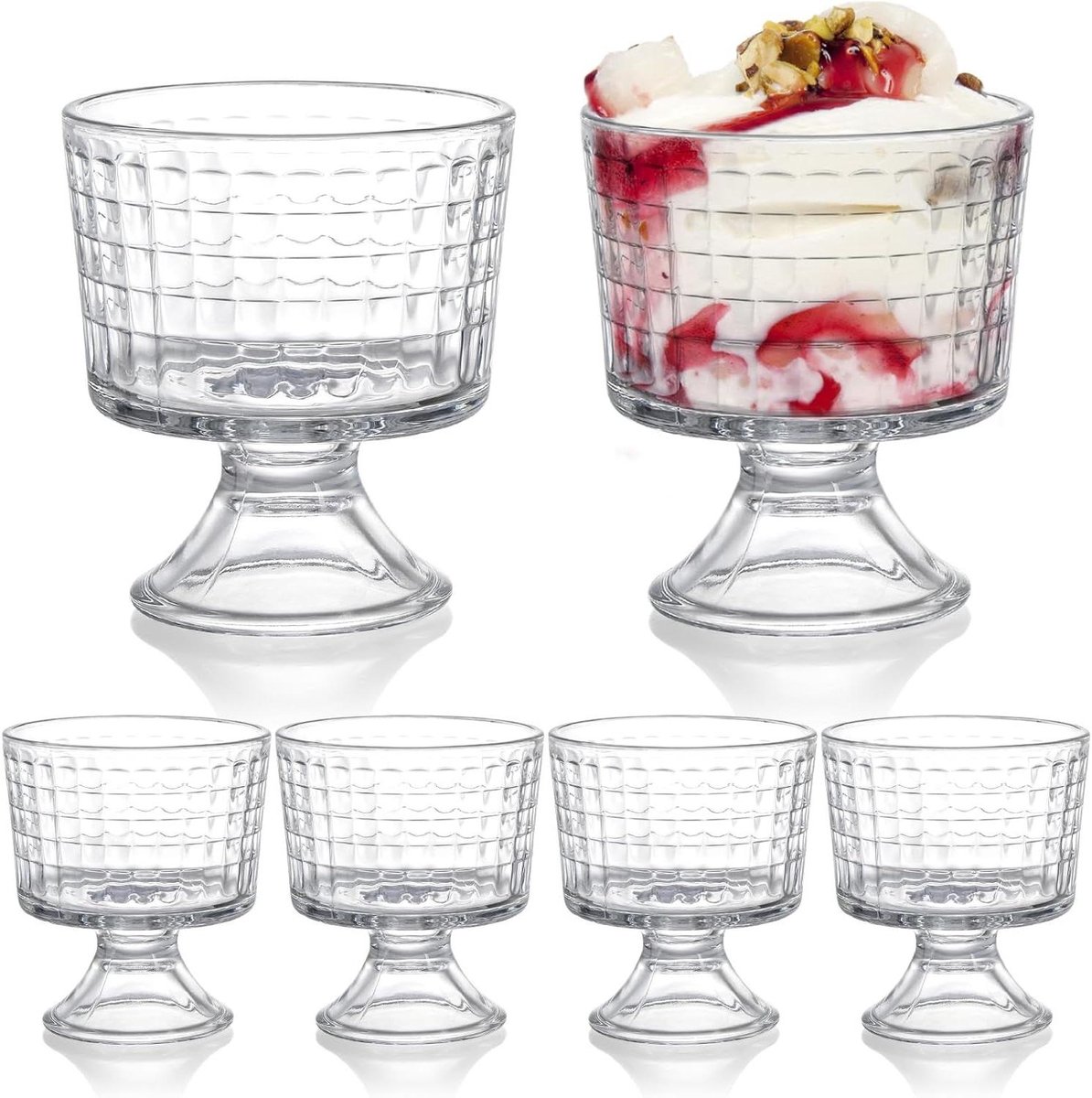 Dessertkommen Glas - IJsbekers - Desserts Serveren - Geruit Ontwerp - 6 Stuks 283 ml - Helder