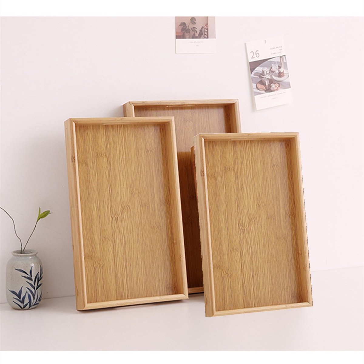 Dienblad met handgrepen voor het serveren van thee, koffie of ontbijt op bed, klassiek houten decoratief dienblad (houten 60 x 40 x 4 cm)