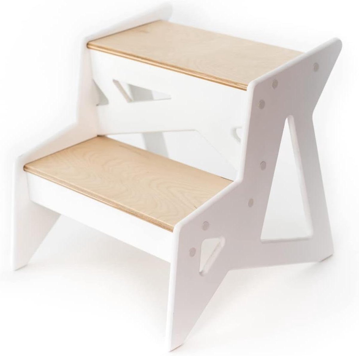 Houten Stap Kruk - Opstapje Keuken Badkamer - Hogere Planken Bereiken - Natuurlijk Hout - 40x38x40cm - Meerkleurig