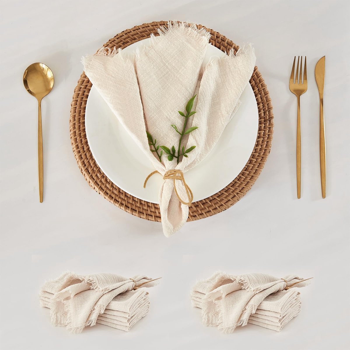Servetten zacht puur katoen met franjes ademend vierkant rustiek handgemaakte servetten voor diners feestjes bruiloften 48 cm x 48 cm