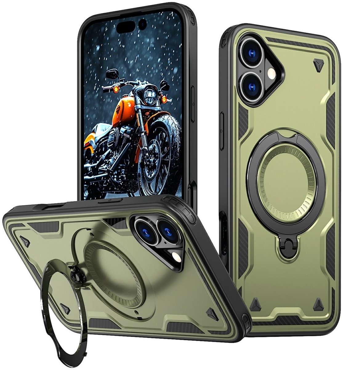 Coverup Hoesje - Geschikt voor iPhone 16 Hoesje - Coverup Armor Back Cover met MagSafe Compatible Kickstand - Groen