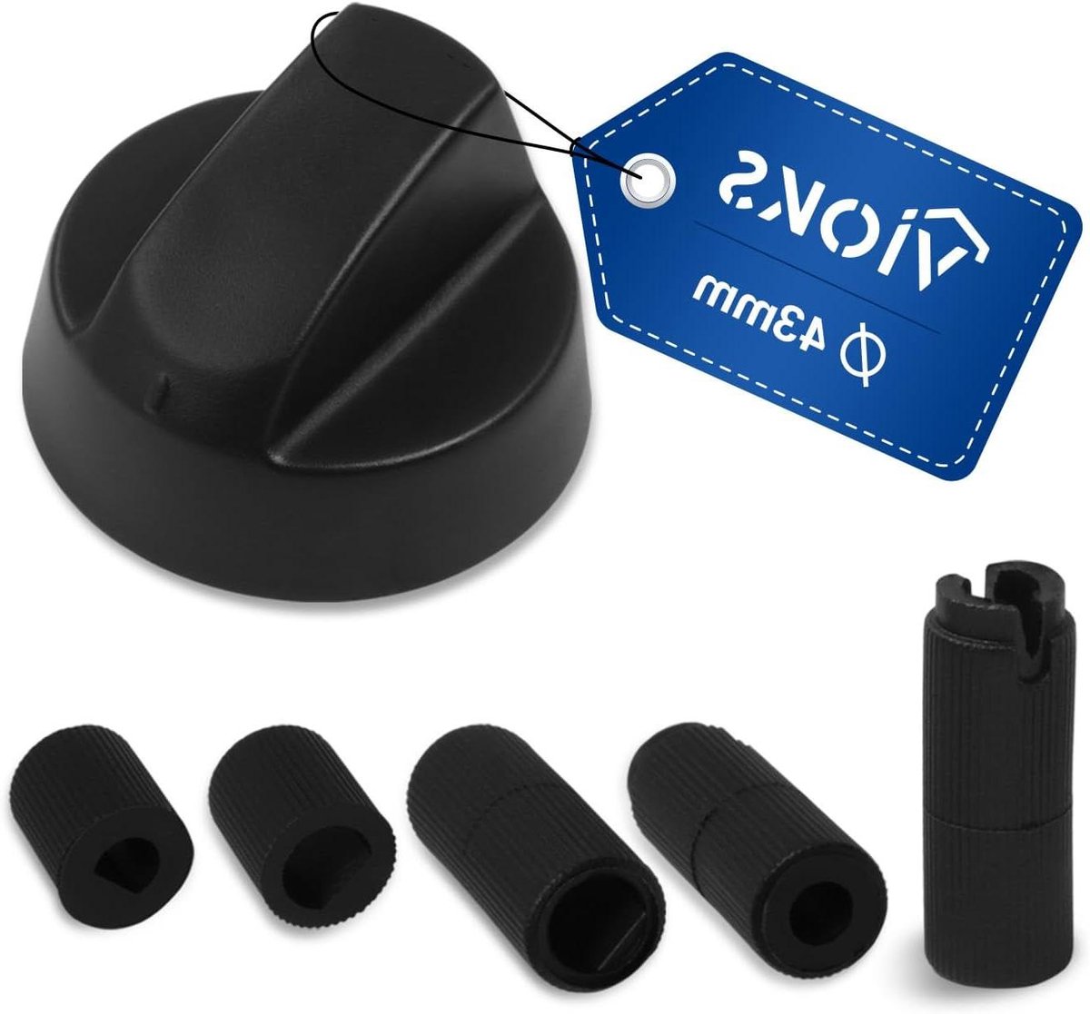 Draaiknop Fornuis - Kookplaat Schakelaar Oven - Fornuis Repareren - Universele Adapters - 43 mm Diameter - Zwart