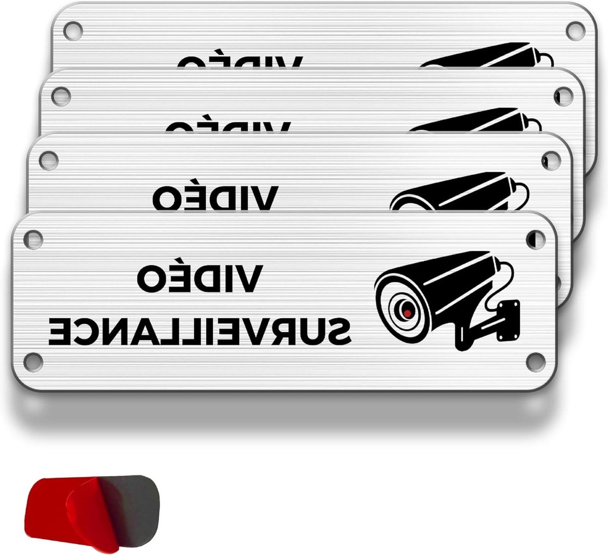 Camerabewaking Borden - Waarschuwingsborden Privé - Afschrikken Indringers - Aluminium Weerbestendig - 15x5 cm - Zilver Zwart