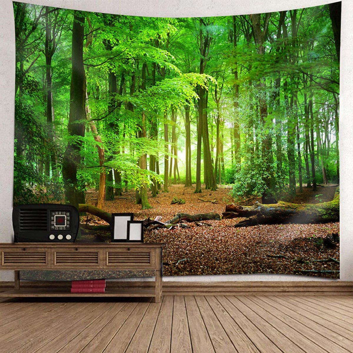 Natuur Bos Wandtapijt 300 x 256 cm, Wandtapijt Bos Natuur Groen Bruin Tapijt Landschap Jungle Tapijt Wandversiering voor Woonkamer Bedsprei Slaapkamer Wanddecoratie