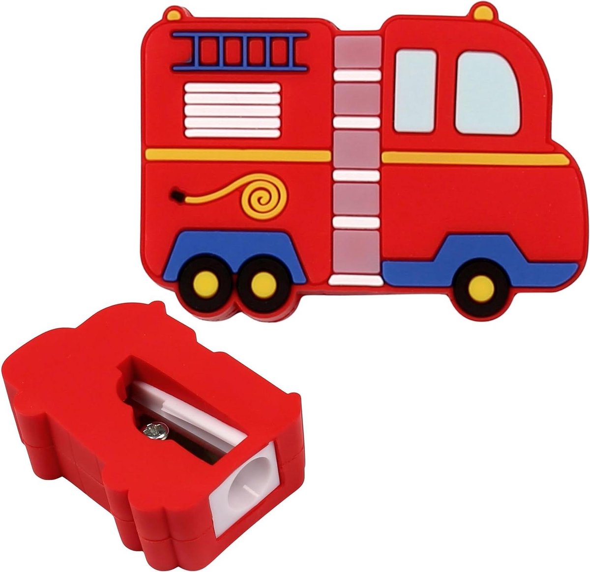 Puntenslijper Brandweerauto - Slijper Potlood - Potloden Slijpen - Rubberen Omhulsel - 4 x 4 x 3 cm - Rood