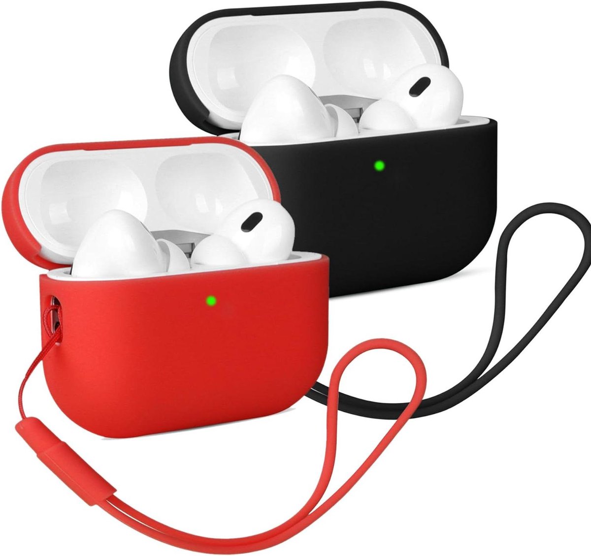 Airpods Pro 2 Hoesjes - Beschermhoes Siliconen - Draagbare Audio Beschermen - LED Indicator Zichtbaar - 2 Stuks - Zwart/Rood