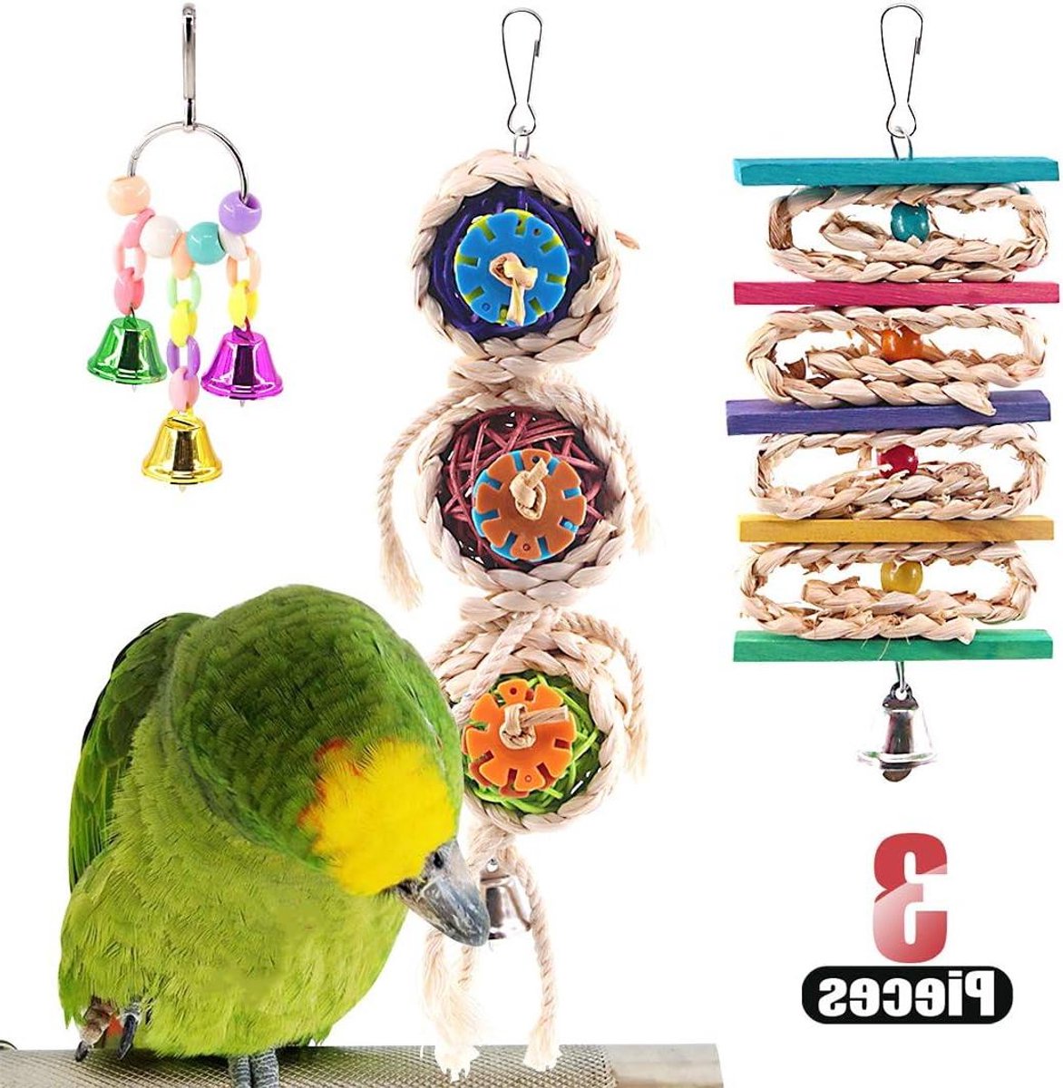 Vogelspeeltjes Set - Vogel speelgoed - Vogel entertainen - Veilig en duurzaam materiaal - 16 x 6 x 23 cm