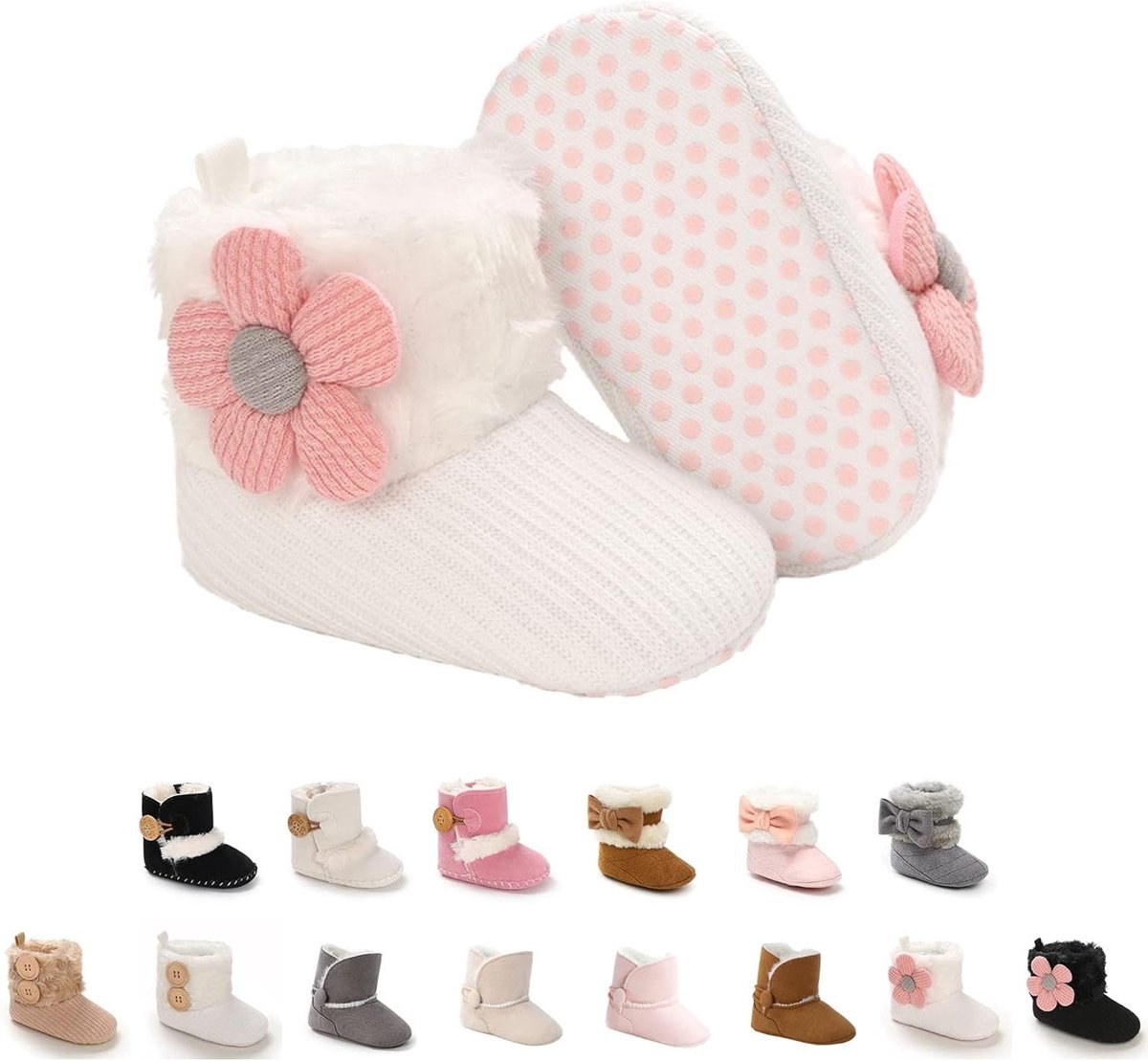 Baby warme booties - Peuter sneeuwlaarsjes - Baby's warm houden - Zachte antislipzool - Pasgeboren - Roze