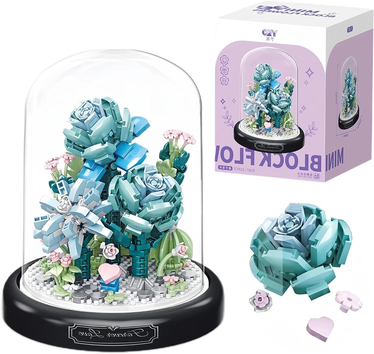 Bloemen Bouwstenen - Rozen Boeket - Woondecoratie - Inclusief Stofhoes - 522 Stukjes - Blauw