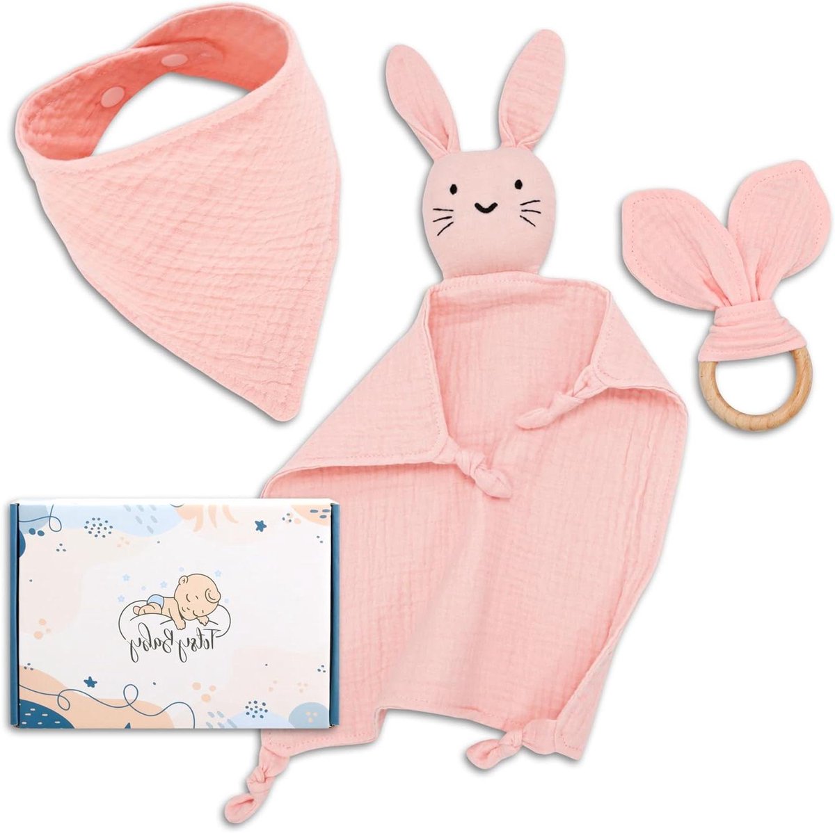 Babyshower Cadeauset - Baby Cadeau - Troost en Verzorging - Houten Bijtring - 27 cm - Roze