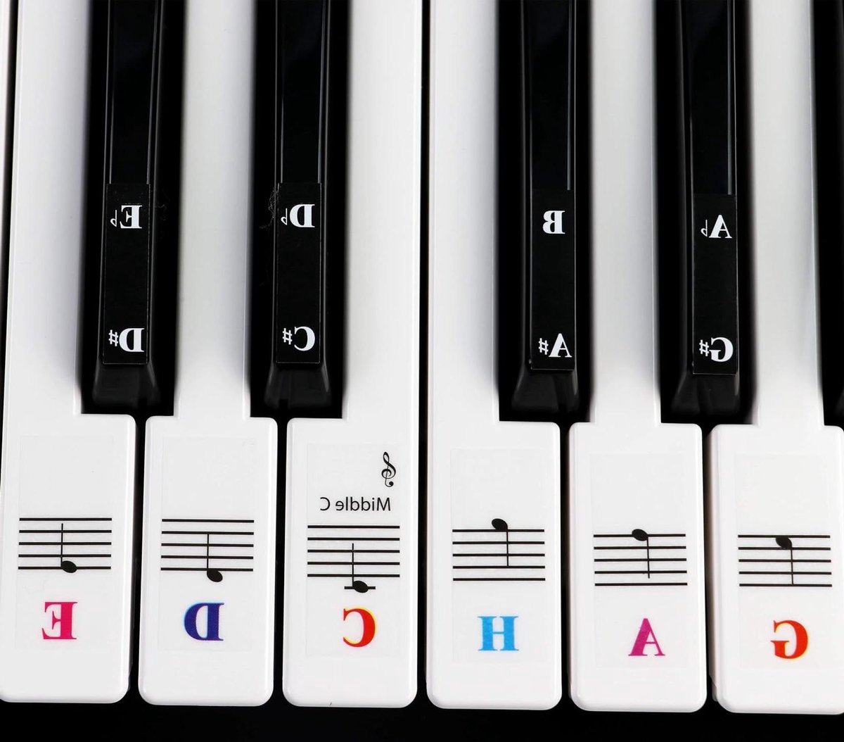 Pianostickers - Toetsstickers Piano - Muziek Leren - Transparant Vinyl - 61 Toetsen - Gekleurd