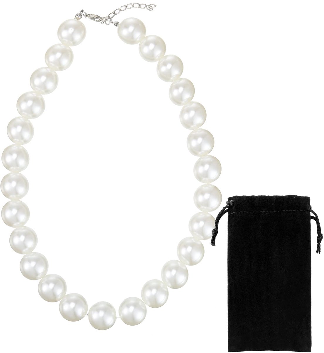 Ronde chokerketting van imitatieparels, witte parelketting voor dames, modesieraad, grote kunstparels, 18 mm, voor bruiloft, kostuumsieraden, kunstparels en legering, Kunstparels en legering