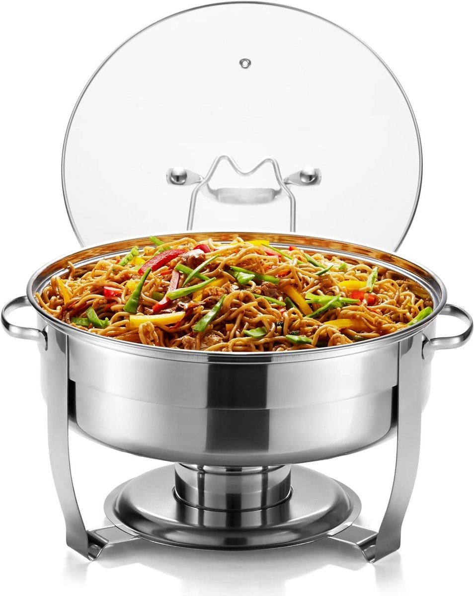 Roestvrijstalen Buffetset - Voedselwarmer Serveerschaal - Feesten en Buffetten - Ingebouwde Dekselhouder - 4.5 Qt - Zilver
