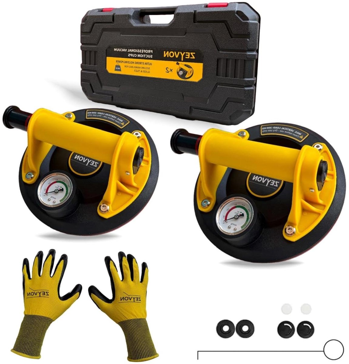 Zuignappen met Manometer - Vacuüm Lifters - Zware Objecten Verplaatsen - 200 kg Draagkracht - Diameter 200 mm - Zwart