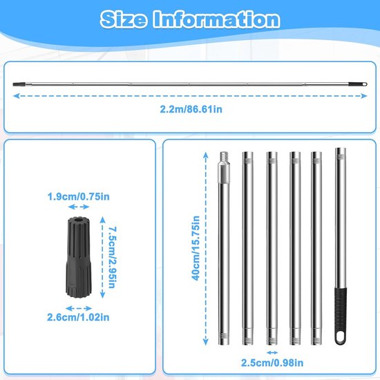 Verlengpaal Verfroller - Telescopische Stok - Schilderen Plafonds - Verstelbare Lengte - 22 meter - Zilver — afbeelding 4