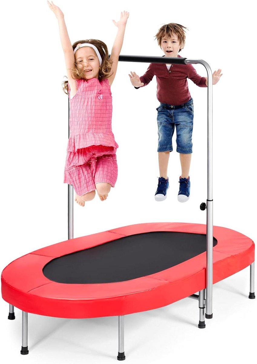 Kindertrampoline - Fitness trampoline - Binnen en buiten spelen - Verstelbare handgreep - 154 x 90 cm - Rood