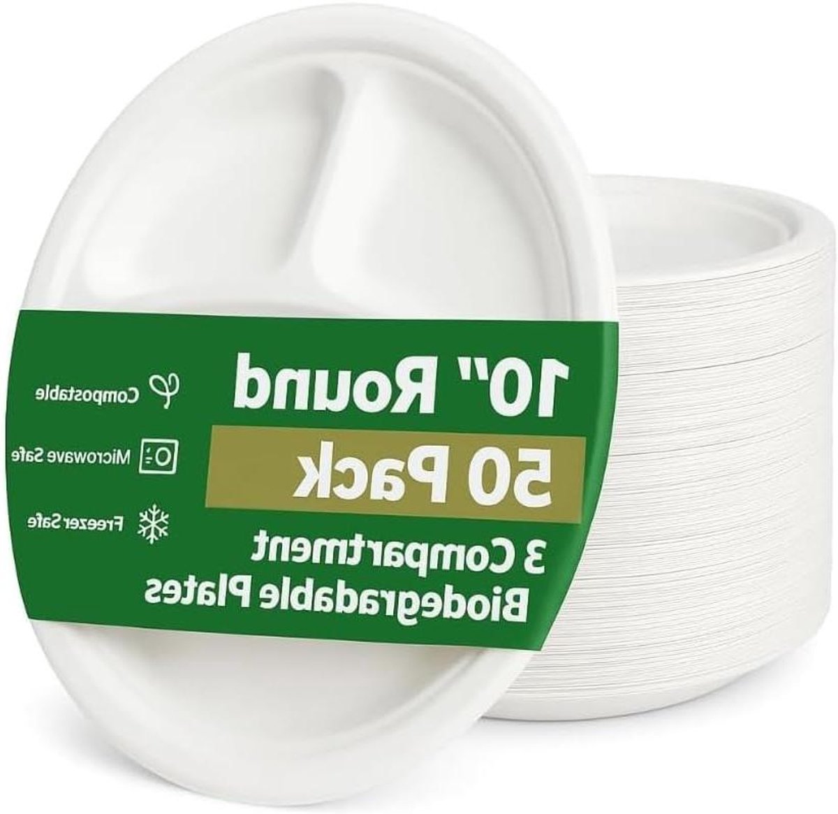 Wegwerpborden Bagasse - Borden Suikerrietvezel - Feestelijk Serveren - Drie Compartimenten - 254 cm - Wit