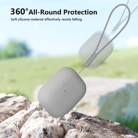 Hoesje compatibel met AirPods Pro 3 hoesje, schokbestendig, valbescherming, krasbestendig, siliconen hoes voor AirPods Pro 3e generatie met reinigingsset en koord, grijs van hoesje — afbeelding 3