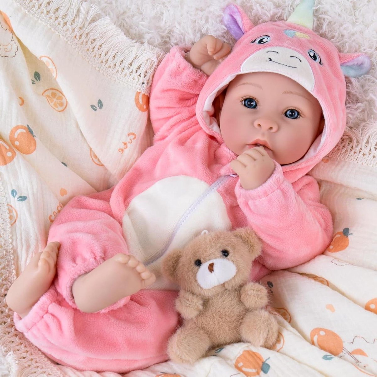Levensechte pop - Babypop Realistisch - Rollenspel Spelen - Zacht Stoffen Lichaam - 43 cm - Roze