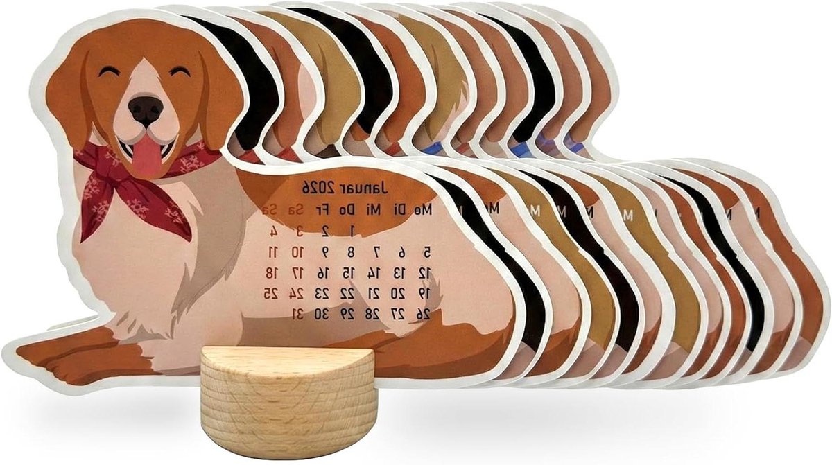 Hondenkalender 2026 - Tafelkalender Honden - Bureau Decoratie - 12 Gevormde Motieven - 12 x 12 x 92 cm