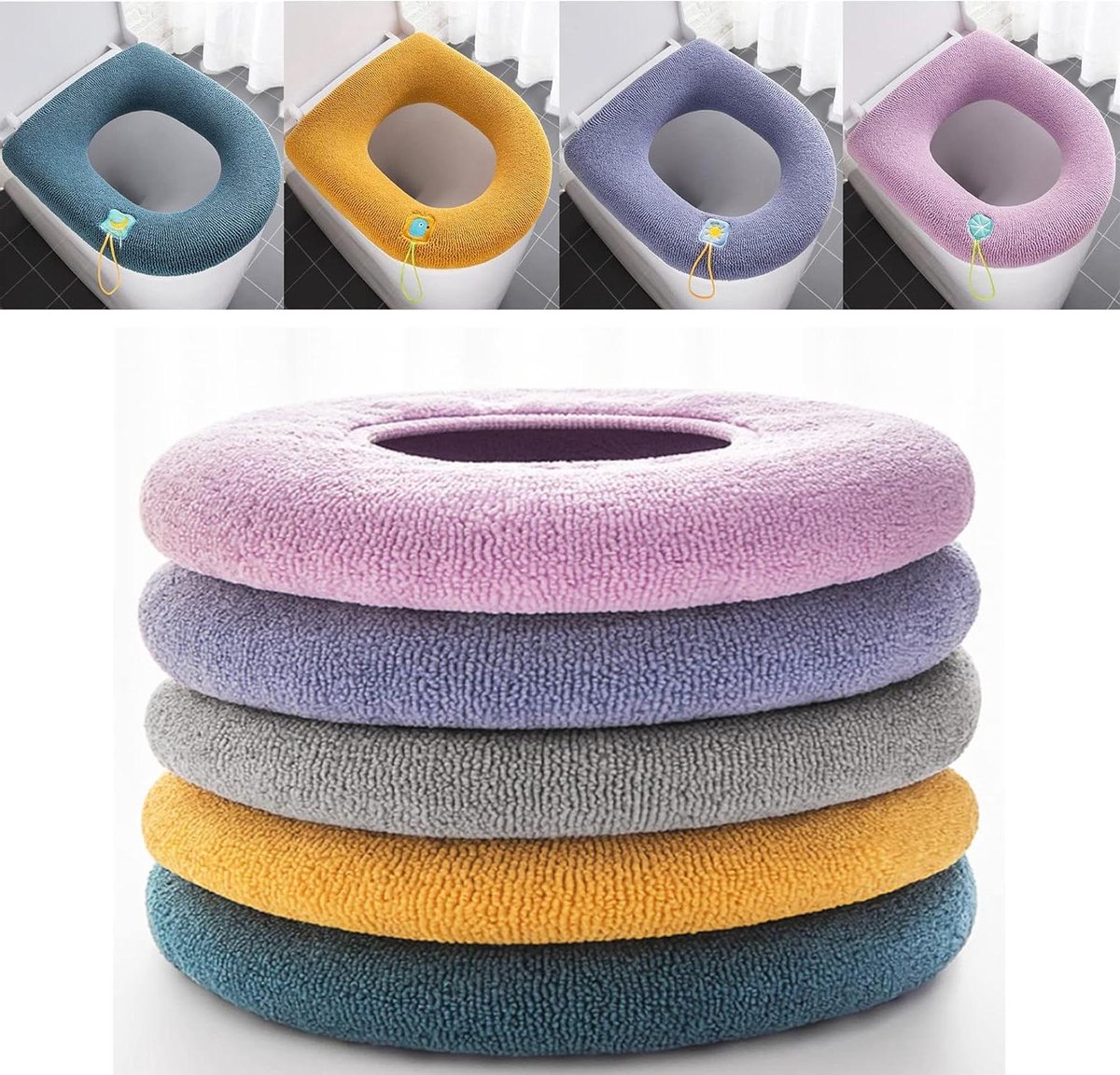 Toiletstoelhoes - Toiletbrilhoes Kussen - Warmte en Comfort - Met Handvat - 5 Stuks - Multicolor