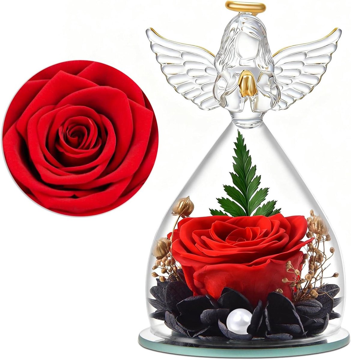 Eeuwige Roos Engel - Conserverende Roos Bloemen - Cadeau Geven - Echte Roos Onder Glas