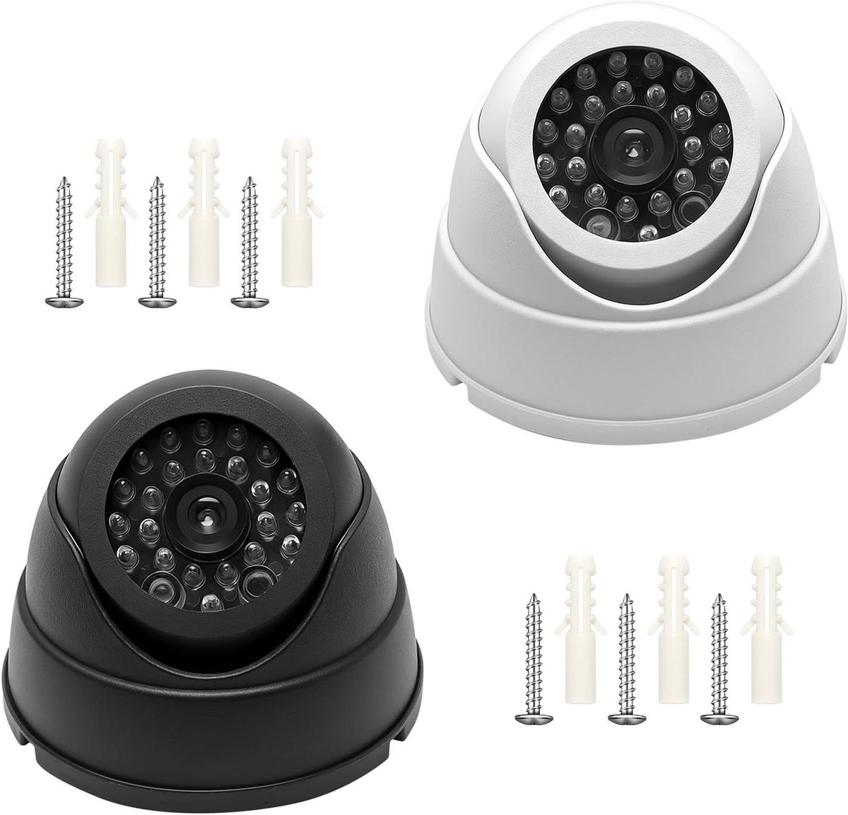 Dummy Camera Set - Nep Beveiligingscamera - Afschrikking Inbrekers - Knipperend LED Licht - 2 stuks - Zwart en Wit