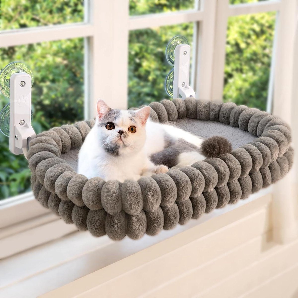 Kattenraamligstoel - Kattenhangmat - Katten observeren - Omkeerbare zachte overtrek - Tot 18 kg - Grijs