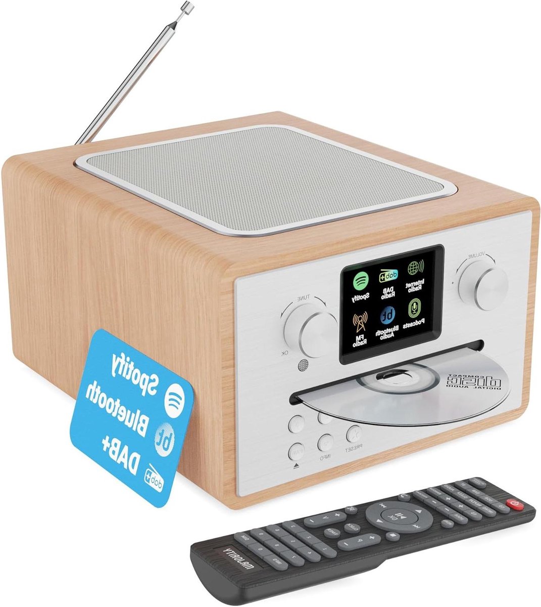 Internetradio met CD-speler - Muziekcenter Radio - Muziek Luisteren - Duizenden Zenders Wereldwijd - 20 x 20.3 x 12.7 cm