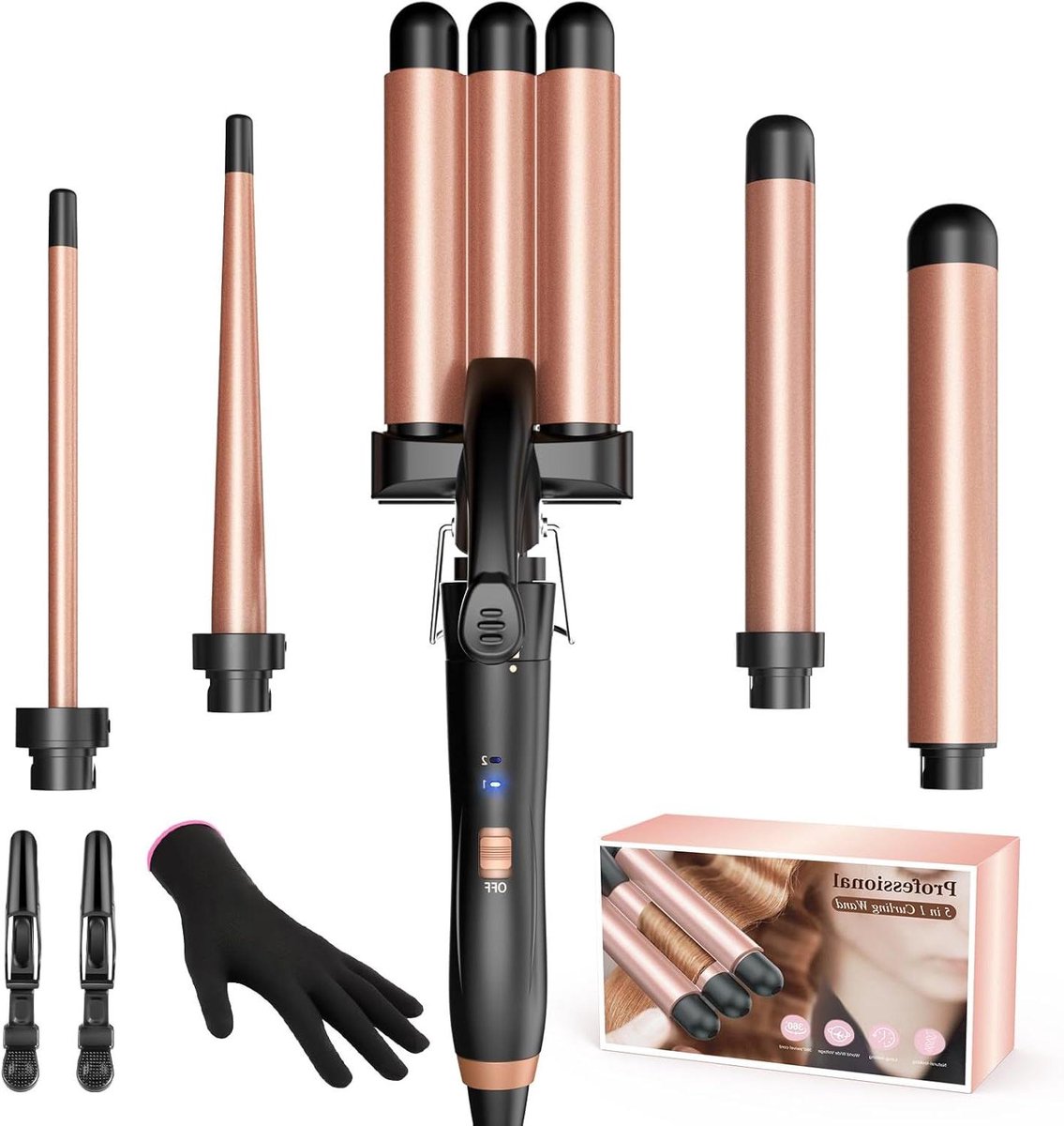 Krultang Set - Haarstyler Krulstaven - Haar Stylen - 5 Verwisselbare Vaten - 32 mm 25 mm 9 mm - Zwart