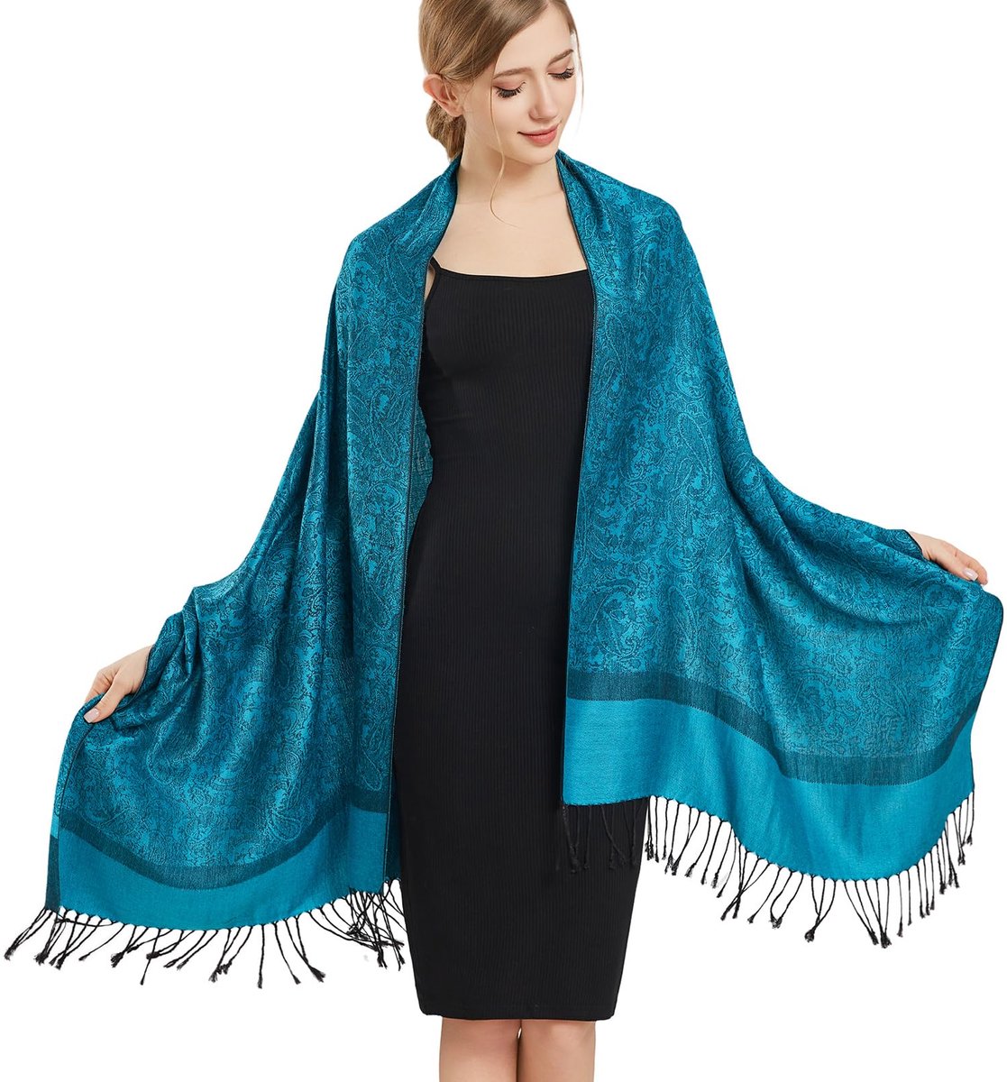 vimate Zijdeachtige Paisley Pashmina Sjaal Dames Zachte Dubbelzijdige Jacquard Pashmina's Wrap voor Avondjurk Reizen Sjaal