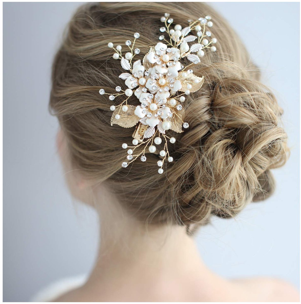 Honey Bear Dames bruidssieraad bloem haarkammen haarklemmen voor bruiloft, kristal strass met gesimuleerde parels haarsieraden, wit, meervoudig