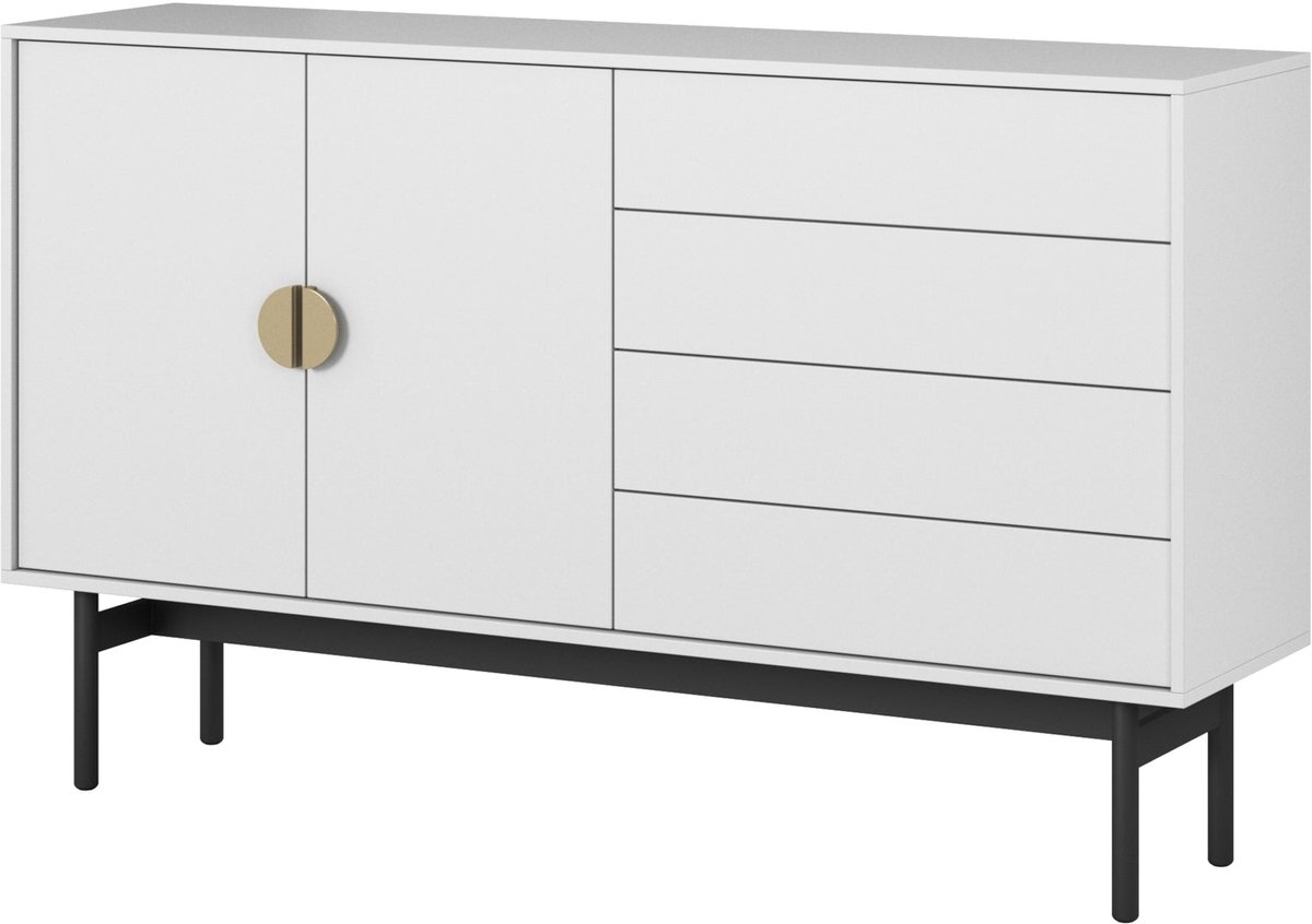 Dressoir Stoon II met 2 deuren en 4 lades, wit, 154cm